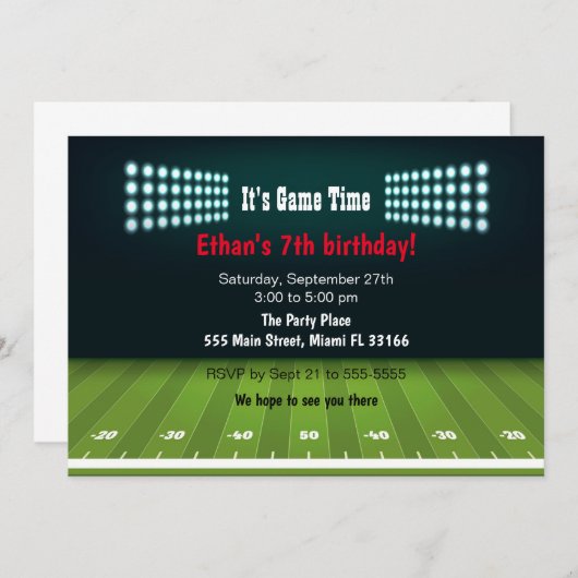 アメリカンフットボールの誕生日パーティーの招待状 招待状 (正面/裏面)