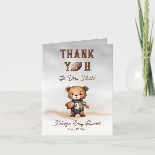 アメリカンフットボールの赤ちゃんシャワーを心待ち サンキューカード (正面)
