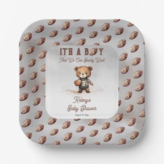 アメリカンフットボールの赤ちゃんシャワーを心待ち ペーパープレート (正面)