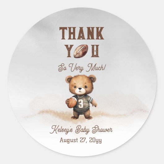 アメリカンフットボールの赤ちゃんシャワーを心待ち ラウンドシール (正面)
