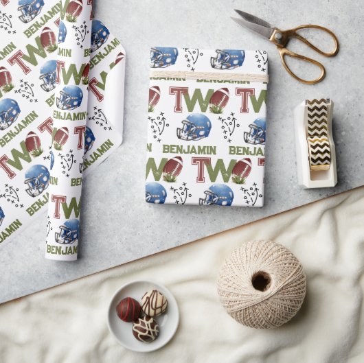 アメリカンフットボールの2回目の誕生日 ラッピングペーパー (クラフト)