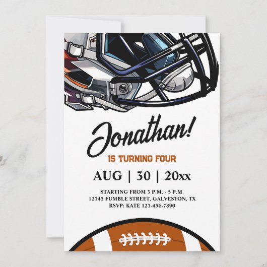 アメリカンフットボールテーマ誕生日招待状 招待状 (正面)
