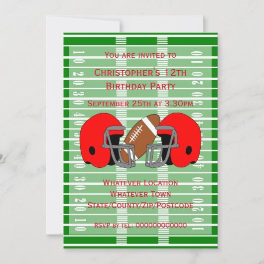 アメリカンフットボールデザインパーソナライズされた誕生日 招待状 (正面)