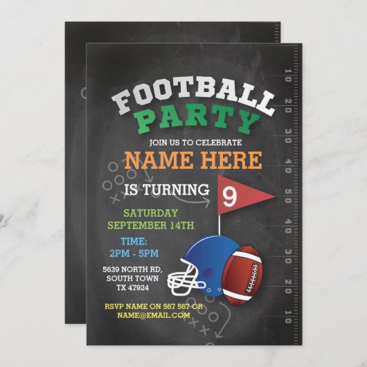 アメリカンフットボールパーティー招待状誕生日招待状 招待状 (正面/裏面)