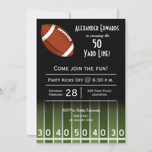 アメリカンフットボールフィールド誕生日 招待状 (正面)
