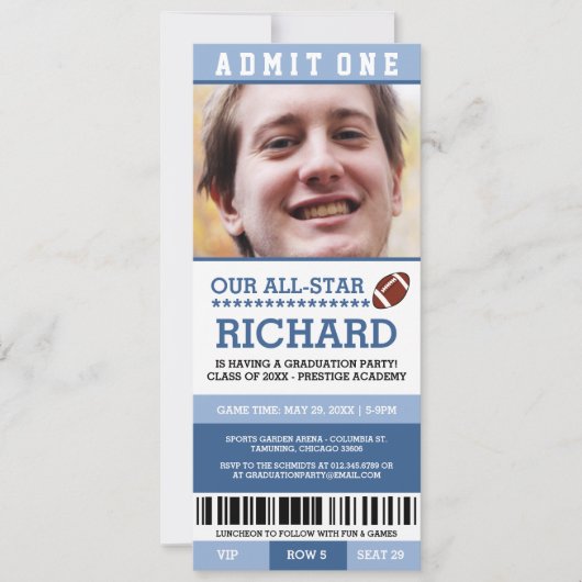 アメリカンフットボール卒業パーティーの招待状 招待状 (正面)