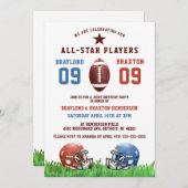 アメリカンフットボール双生児またはジョイント誕生日 招待状 (正面/裏面)