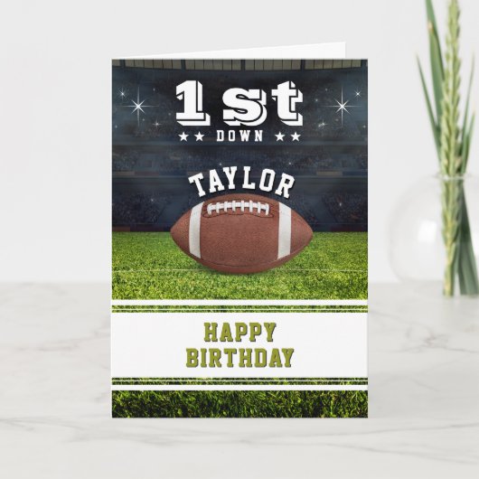 アメリカンフットボール場1歳の誕生日パーティー サンキューカード (正面)