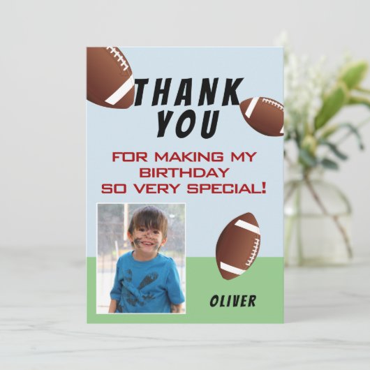 アメリカンフットボール子供の誕生日写真 サンキューカード (スタンド正面)