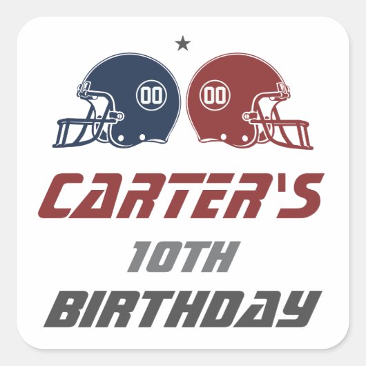 アメリカンフットボール海軍レッド、任意の年齢の誕生日パーティー スクエアシール (正面)