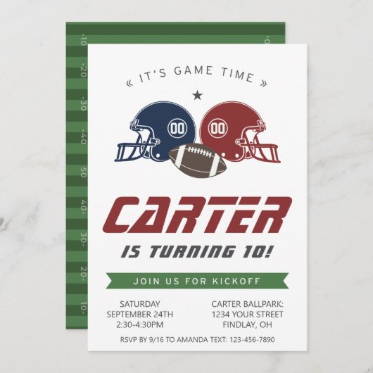 アメリカンフットボール海軍レッド、任意の年齢の誕生日パーティー 招待状 (正面/裏面)