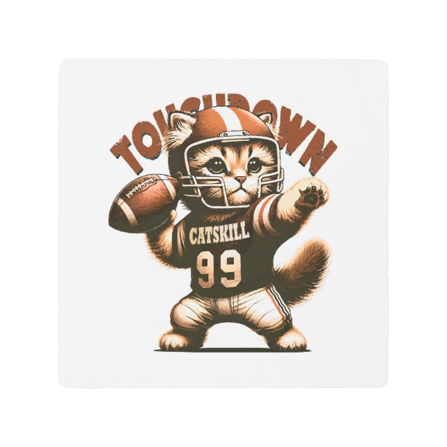 アメリカンフットボール猫 – タッチダウンコレクション メタルプリント (正面)