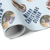 アメリカンフットボール球陽気クリスマスボーイ写真 ラッピングペーパー (ロールコーナー)