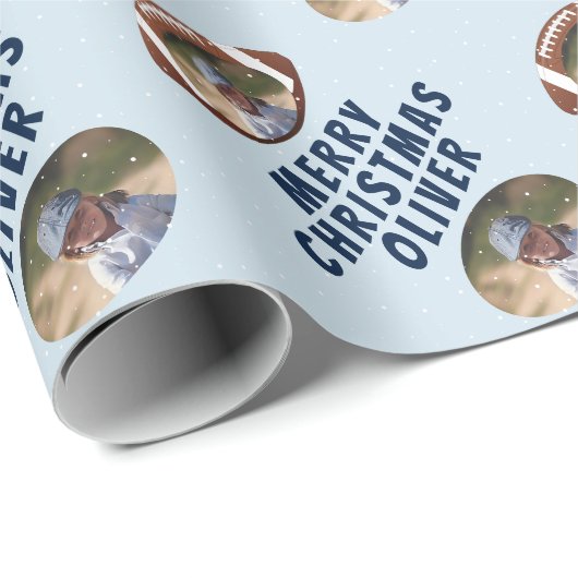 アメリカンフットボール球陽気クリスマスボーイ写真 ラッピングペーパー (ロールコーナー)