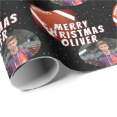 アメリカンフットボール球陽気クリスマスボーイ写真 ラッピングペーパー (ロールコーナー)