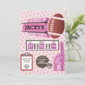 アメリカンフットボール誕生日パーティーガールズピンク招待状 招待状 (スタンド正面)