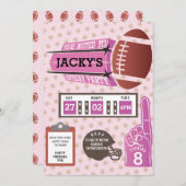 アメリカンフットボール誕生日パーティーガールズピンク招待状 招待状 (正面/裏面)