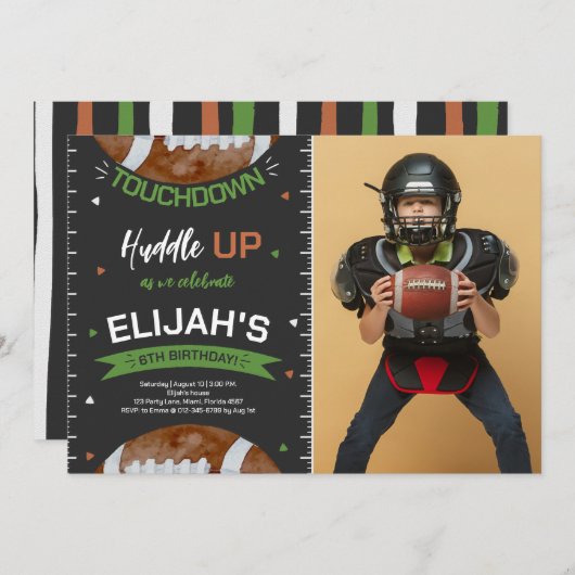 アメリカンフットボール誕生日写真 招待状 (正面/裏面)