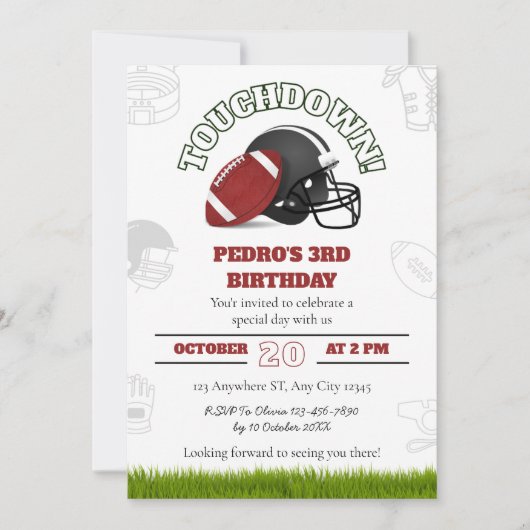アメリカンフットボール誕生日（ボールとヘルメット付き） 招待状 (正面)