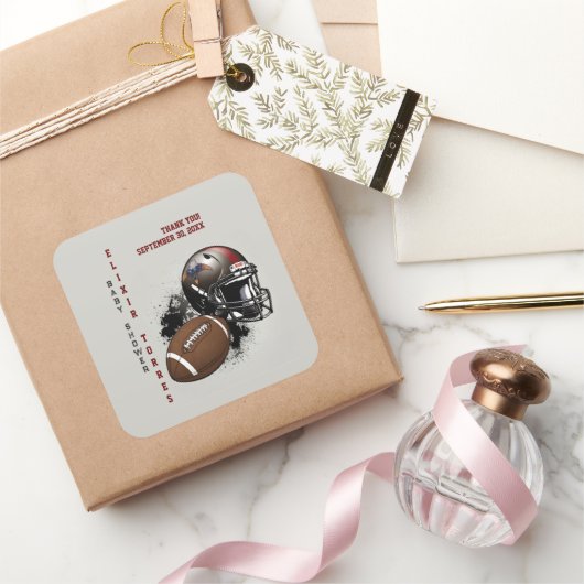 アメリカンフットボール赤と黒のベビーシャワー スクエアシール (ギフト)
