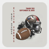 アメリカンフットボール赤と黒のベビーシャワー スクエアシール (正面)
