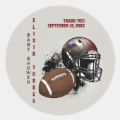 アメリカンフットボール赤と黒のベビーシャワー ラウンドシール (正面)