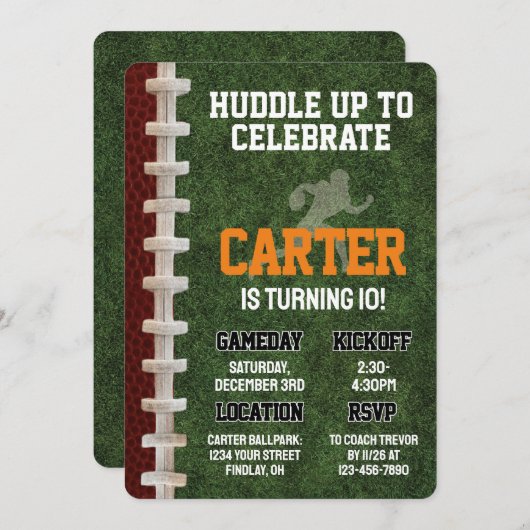 アメリカンフットボール選手の誕生日パーティー、任意の年齢 招待状 (正面/裏面)