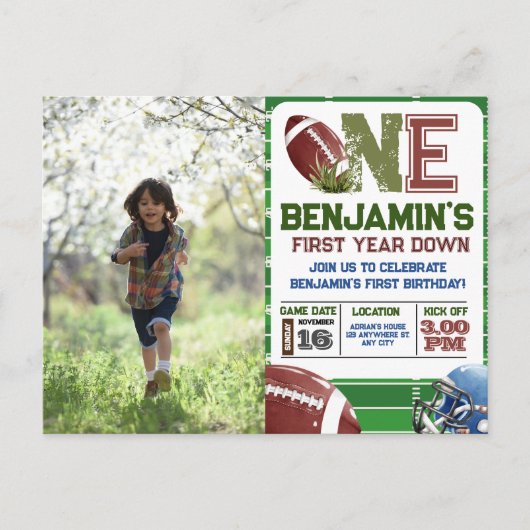 アメリカンフットボール1年目フォト誕生日 ポストカード (正面)
