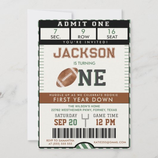 アメリカンフットボール1年連続1回目の誕生日 招待状 (正面)