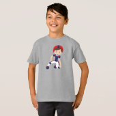 アメリカンフットボール，かわいい少年，ブラウンヘア，ラグビー Tシャツ (正面フル)