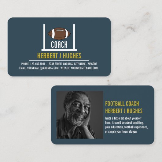 アメリカンフットボール&ゴール,サッカーコーチフォト 名刺 (正面/裏面)