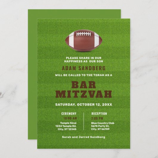 アメリカンフットボール テーマのバルミツヴァ招待状 招待状 (正面/裏面)