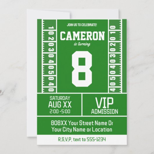 アメリカンフットボール フィールド ジェージ番号 誕生日 招待状 (正面)