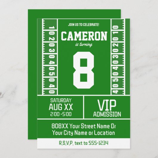 アメリカンフットボール フィールド ジェージ番号 誕生日 招待状 (正面/裏面)