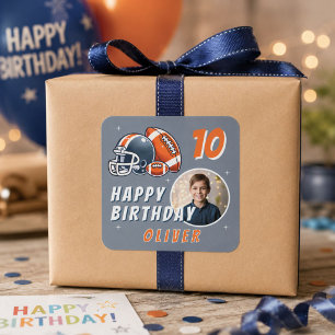 アメリカンフットボール ヘルメット カートゥーン 写真 誕生日 スクエアシール