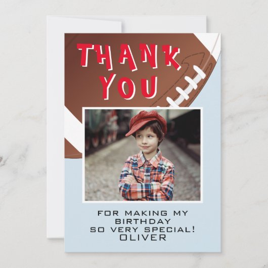 アメリカンフットボール ボール スポーツ 子供 誕生日 写真 サンキューカード (正面)