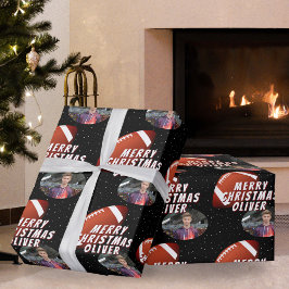 アメリカンフットボール ボール メリークリスマス少年 写真 ラッピングペーパー