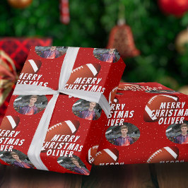 アメリカンフットボール ボール メリークリスマス フォト ラッピングペーパー