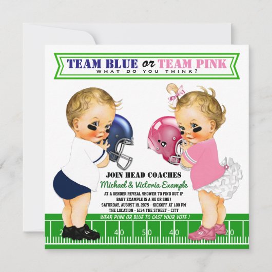 アメリカンフットボール 性別発表 ベビーシャワー 招待状 (正面)