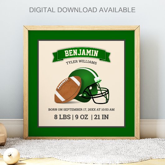 アメリカンフットボール 緑のヘルメット 赤ちゃん 誕生統計 ポスター