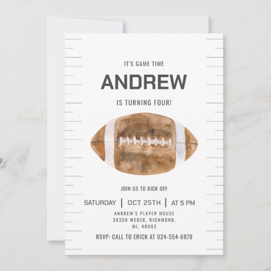 アメリカンフットボール 誕生日パーティーをカスタマイズ 招待状 (正面)