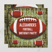 アメリカンフットボール 7歳 誕生日パーティ ヴィンテージ グリーン グランジ 招待状 (正面/裏面)