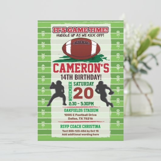 アメリカンフットボールNFLキッズまたは大人誕生日 招待状 (スタンド正面)
