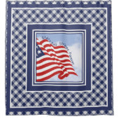 アメリカンフラグイラストレーション赤白青|チェック シャワーカーテン (正面)