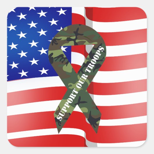 アメリカンフラググリーン迷彩柄軍隊を支援 スクエアシール (正面)