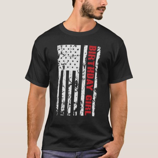 アメリカンフラグ誕生日ガール Tシャツ (正面)
