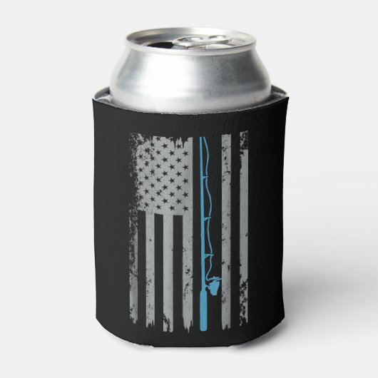 アメリカンフラグ魚釣りヴィンテージ魚釣りTシャツトレン 缶クーラー (缶正面)