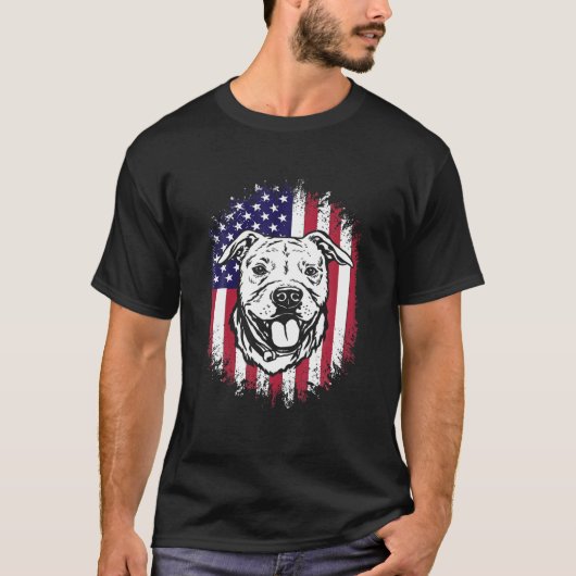 アメリカンフラッグアンスタッフアメリカ（犬）スタッフォードテリ Tシャツ (正面)