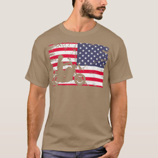 アメリカンフラッグオートバイバイクもしくは自転車に乗る人180 Tシャツ