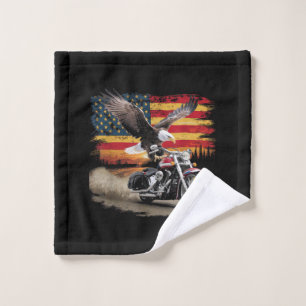 アメリカンフラッグオートバイTシャツUSAフラグバイクもしくは自転車に乗る人Ret ウォッシュタオル